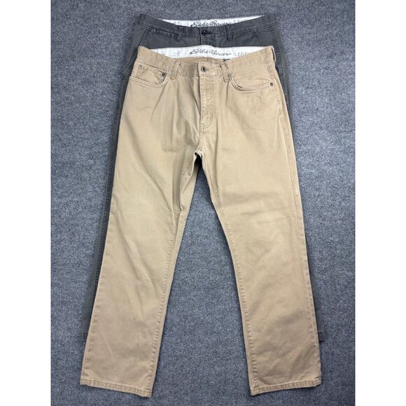 Eddie Bauer Pants Lot Of 2 Men's 35 x 32 Beige Gray Legend Wash Straight/Classic